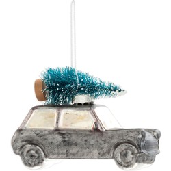 Clayre & Eef Decoratie Hanger Auto 10*5*7 cm Grijs Glas Kersthanger