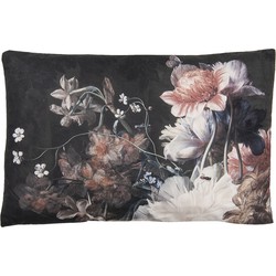 Clayre & Eef Sierkussen  60x40 cm Zwart Wit Polyester Rechthoek Bloemen Kussenhoes met Kussenvulling