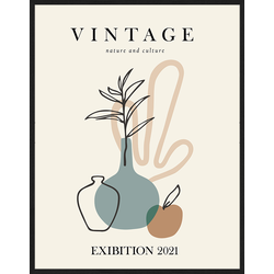 Any Image Print 'Vintage Exhibition' - Schilderij - Wanddecoratie - Inclusief beukenhouten lijst - Poster - 73x93cm - Zwarte lijst met Passe Partout