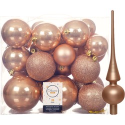 Set van 26x stuks kunststof kerstballen incl. glazen piek mat toffee bruin - Kerstbal