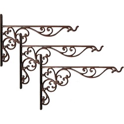 Esschert Design Muurhaak met sierkrullen - 3x - bruin - 35 x 25 cm - Plantenbakhaken