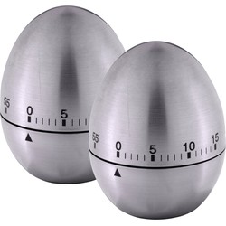 2x stuks kookwekkers/eierwekkers in ei vorm - zilver - RVS - 8 cm - Kookwekkers