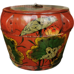 Fine Asianliving Antique Chinese Wooden Handpainted Rice Container