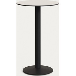 Kave Home - Witte ronde hoge Esilda-tafel met zwart gelakte metalen poot Ø 60 x 96 cm