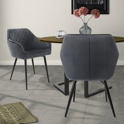 Eetkamerstoel set van 2 diamant quilting antraciet fluwelen bekleding met metalen poten incl. montagemateriaal ML-Design