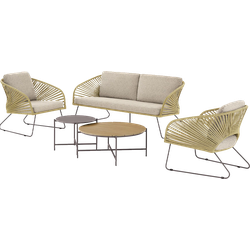 Mischa tuin loungeset naturel 5delig - tweezitsbank, twee fauteuils, twee salontafels - met zitkussens