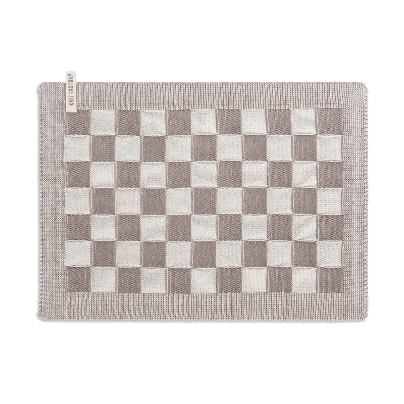 Knit Factory Gebreide Placemat - Onderlegger Block - Ecru/Taupe - 50x30 cm - 