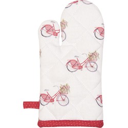 Clayre & Eef Kind Ovenwant  12x21 cm Rood Wit Katoen Fiets Ovenhandschoen