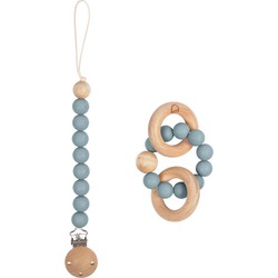 Kave Home - Speenketting en bijtring set Epiphany van siliconen en hout in blauw