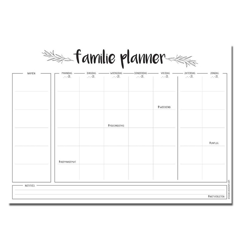 Familieplanner - A4 - Zwart wit - Weekplanner - Stationery - 