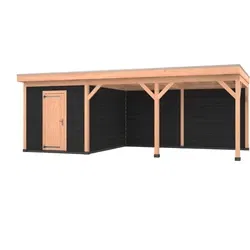 Douglas overkapping 750 x 350, met zwarte schuur en achterwand, Westwood Comfort