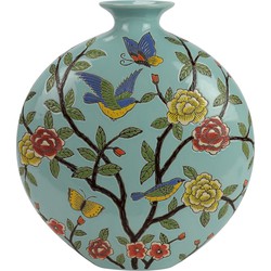 Fine Asianliving Chinese Vaas Porselein Blauw Vogels Handgeschilderd