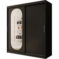 Meubella - Kledingkast Bodhi - Zwart - 180 cm - Met spiegel
