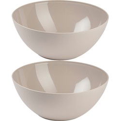 Plasticforte Serveerschaal/saladeschaal - 2x stuks - D23 x H10 cm - kunststof - taupe - Serveerschalen