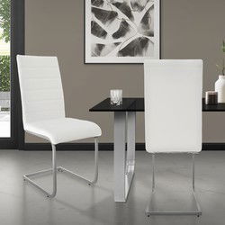 Eetkamerstoel slede set van 2 met rugleuning wit kunstlederen bekleding ML-Design