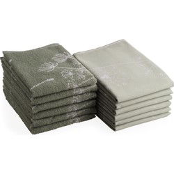 DoubleDry Theedoeken en Keukendoeken Set - 12 Stuks - 100% Katoen - Hoge Absorptie & Duurzaam - Dandelion, Groen