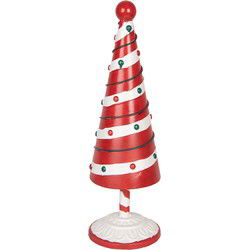 Clayre & Eef Kerstdecoratie Beeld Kerstboom Ø 12x36 cm Rood Wit Metaal