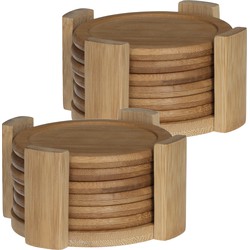 Set van 12x ronde onderzetters voor glazen D10 cm bamboe - Glazenonderzetters