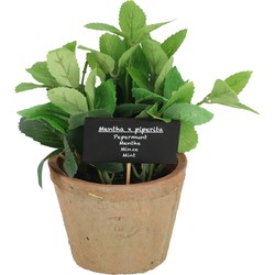 Esschert Design Kunstplant/kruiden munt - in oude terracotta pot - 20 cm - kruiden - Kunstplanten