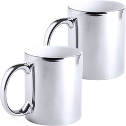 2x Zilveren koffie mokken/bekers met metallic glans 350 ml - Bekers