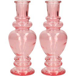 Ideas 4 Seasons Bloemenvaas Venice - 2x - voor kleine stelen/boeketten - gekleurd sierglas - helder roze - D5.7 x H15 cm - Vazen