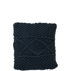 J-line - Kussen Macrame Vierkant Katoen Blauw - 45x45x4cm