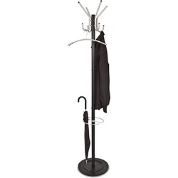 Kapstok - Zwart Staande kapstok 8 haaks - RVS Haken - RVS parapluhouder - Verzwaarde voet met lekbak - Garderobe kapstok - 36 x 36 x 178 cm