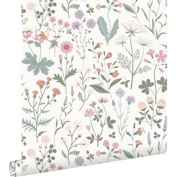 ESTAhome behang veldbloemen lila paars, roze en groen - 0.53 x 10.05 m - 139482