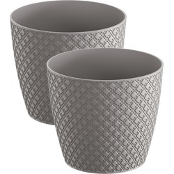 2x stuks orient stijl plantenpot/bloempot kunststof dia 13 cm en hoogte 11 cm steengrijs - Plantenpotten