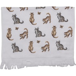 Clayre & Eef Gastendoekje  40x66 cm Wit Grijs Katoen Katten Toilet handdoek