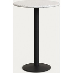 Kave Home - Hoge ronde Saura bar tafel van geschilderd metaal met wit terrazzo blad  96 x Ø70 cm