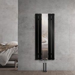 Badkamerradiator middenaansluiting met spiegel 450x1200 mm zwart incl. vloeraansluitset met thermostaat LuxeBath
