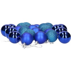 24x stuks kerstballen blauw mix van mat/glans/glitter kunststof 4 cm - Kerstbal