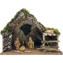 Complete kerststal met Jozef, Maria en Jezus beeldjes 43 x 20 x 29 cm - Kerststallen