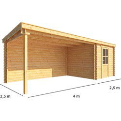 Blokhut met overkapping Els 650 cm bij 250 cm diep Lessenaarsdak