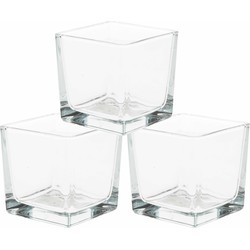 3x Decoratie theelichten/waxinelichten houder 8 x 8 cm vierkant glas - Waxinelichtjeshouders