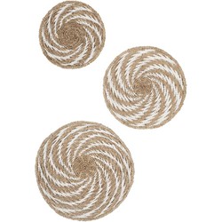 MUST Living Wall panel Whirl WHITE, set of 3,Ø41x11 cm / Ø51x13 cm / Ø61x14 cm, Natural / White, seagrass