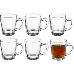 Secret de Gourmet Koffie/thee glazen met oor - set 6x stuks - transparant glas - 340 ml - Koffie- en theeglazen