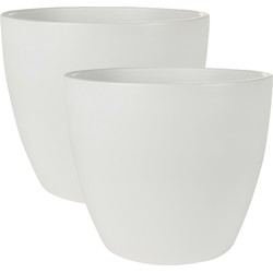 2x stuks plantenpot/bloempot in een strakke Scandinavische look wit Dia 33 cm en Hoogte 28 cm - Plantenpotten