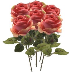 6x Kunstbloemen steelbloem roze Roos 45 cm - Kunstbloemen