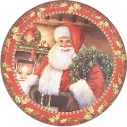 Clayre & Eef Onderbord  Ø 33 cm Rood Groen Kunststof Kerstman Kerstbord
