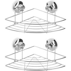 Set van 2x stuks doucherekje/badkamerrekje hoek metaal met zuignappen 20 x 13 cm - Douche- en badrekjes
