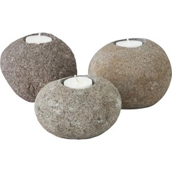 MUST Living Candle holder Riverstone LOW, set of 3,8xØ10 cm, riverstone pebble