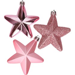 Kerstornamenten kunststof sterren 6x st roze 7 cm - Kersthangers