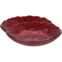 2x stuks glazen decoratie schalen/fruitschalen rood rond D30 x H6 cm - Fruitschalen