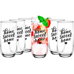 Glasmark Drinkglazen/waterglazen Tumblers Home Sweet Home - transparant glas - 6x stuks - 400 ml - Drinkglazen