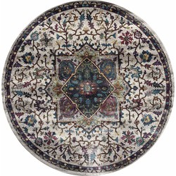 Tapijtenloods Picasso Rosa Vintage Rond Vloerkleed Creme / Multi Laagpolig- 300 CM ROND