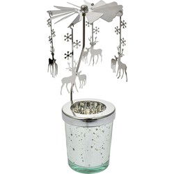 Clayre & Eef Waxinelichthouder Ø 8x17 cm Zilverkleurig Glas Metaal Herten