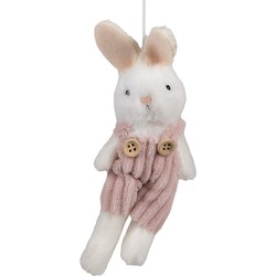 Clayre & Eef Paashanger Konijn 14 cm Wit Stof Decoratie Hanger