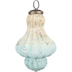 Clayre & Eef Kerstbal  12 cm Turquoise Beige Glas Metaal Kerstdecoratie